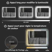HOMCOM Miroir salle de bain LED bluetooth 60 x 80 cm interrupteur tactile lumière réglable 3 couleurs anti-buée mémoire argent(m-6)