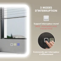 HOMCOM Miroir salle de bain LED bluetooth 50 x 70 cm interrupteur tactile lumière réglable 3 couleurs anti-buée mémoire argent(m-9)