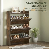 HOMCOM Zapatero Estrecho de 3 Cajones Abatibles para 24 Pares Diseño Rústico con Puertas de Granero 80x24x118 cm Marrón(m-4)