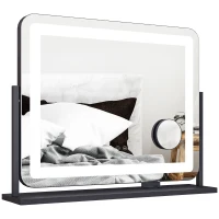 HOMCOM Miroir Lumineux LED intensité 3 modes d'éclairage, grossissement 10X, port de charge USB, touche tactile 62,5 x 52 cm(m-1)