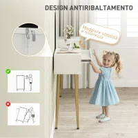 HOMCOM Set Tavolo da Trucco con 3 Cassetti e Specchio con Sgabello da Trucco Portaoggetti, Bianco(m-7)