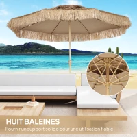Outsunny Parasol de jardin extérieur en paille Ø 294 cm parasol droit mat 8 baleines en métal protection UV avec manivelle jaune(m-7)