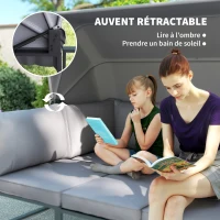 Outsunny Salon de jardin extérieur 4 pièces modulaire avec canapé, fauteuil et table basse en verre trempé, coussins inclus, gris(m-5)