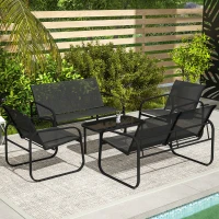 Outsunny Salon de jardin extérieur 5 pièces en acier et textilène avec canapés, 2 fauteuils et table basse en verre trempé, gris(m-9)