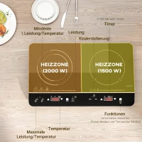 HOMCOM Przenośna płyta indukcyjna, kontrola temperatury w 10 krokach, panel dotykowy, czarna(m-7)