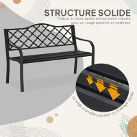 Outsunny Banc de jardin 2 places en fonte style antique avec accoudoirs et dossier, 128 x 58,5 x 89 cm, noir(m-6)
