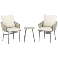 Outsunny Conjunto de Jardim de 3 Peças com 2 Cadeiras com Almofadas Removíveis e Laváveis e Mesa com Bancada de Metal Cinza e Creme