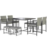 Outsunny Salon de jardin extérieur en résine tressée 8 places avec coussins et plateau en verre trempé, gris