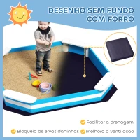 AIYAPLAY Caixa de Areia para Crianças acima de 3 Anos Quadrada com 4 Assentos para Exterior 133x133x16 cm Azul e Branco(m-7)