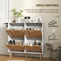 HOMCOM Meuble à chaussures 4 abattants 16 paires avec étagère réglable pieds en bois de pin 95 x 26 x 95 cm naturel(m-6)