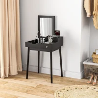 HOMCOM Coiffeuse avec miroir table de maquillage, 2 tiroirs, miroir pliable pour chambre à coucher, salon, 60x50x85,5cm, noir(m-9)