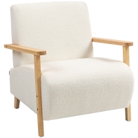 HOMCOM Sillón Nórdico de Borreguito Acolchado Grueso y Patas de Madera Asiento Amplio para Salón Dormitorio 74,5x76x78 cm Crema