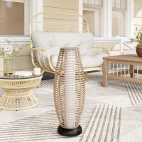 Outsunny Lámpara Solar de Jardín de Ratán Sintético con Luces LED Encendido y Apagado Automático Impermeable Ø26x72 cm Natural(m-9)