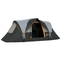 Outsunny Tenda de Campismo para 4-5 Pessoas Impermeável + Anti UV com Bolsa de Transporte e Gancho para Luz 455x230x180cm Cinza e Preto(m-1)