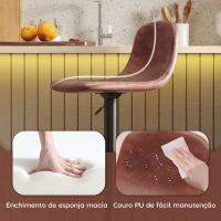 HOMCOM 2 Bancos de Bar Reguláveis em Altura 84-104 cm com Encosto e Apoio para os Pés Estofadas em PU Giratórias em 360° Marrom(m-6)