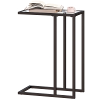 HOMCOM Table d'appoint en forme de C avec plateau en verre trempé, cadre en acier, noir