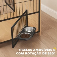 PawHut Gaiola para Cães Mesa Auxiliar Moderna com 2 Portas Suporte Giratório com 2 Tigelas para Cães Médios 80x60x68 cm Carvalho(m-5)