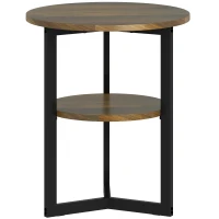 HOMCOM Table d'appoint ronde, bout de canapé industriel avec étagères de rangement et cadre en acier, Ø 40 x 48 cm, marron(m-11)