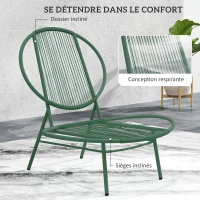 Outsunny Ensemble salon de jardin, 3 pièces, salon d'extérieur 2 personnes avec 2 chaises Acapulco et table basse, vert foncé(m-6)