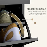 HOMCOM Meuble à chaussures 2 tiroirs et 2 portes abattantes avec étagère réglable, poignées alu. 80 x 30 x 91,5 cm, Noir(m-5)