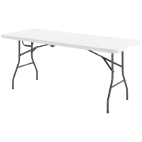 Outsunny Table pliante en HDPE table de camping pliante extérieur avec poignée couvre-pieds antidérapants 180 x 74 x 74 cm, blanc