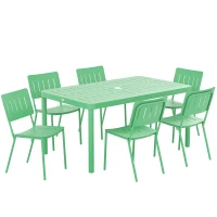 Outsunny Table de jardin extérieure avec 6 chaises, plateau à lattes 150 cm, structure en acier anti-rouille, vert(m-11)