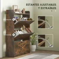 HOMCOM Zapatero Estrecho de 3 Cajones Abatibles para 24 Pares Diseño Rústico con Puertas de Granero 80x24x118 cm Marrón(m-5)