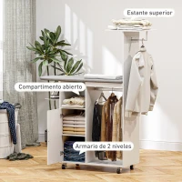 HOMCOM Estación de Planchado con Ruedas Barra para Ropa Tabla de Planchar 127,5x43,5x153 cm Blanco(m-6)