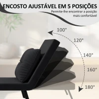 HOMCOM Poltrona Convertível em Cama Poltrona 3 em 1 Convertível em Cama com Encosto Ajustável em 5 Níveis 63x73x81 cm Preto(m-5)
