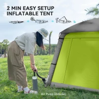 Outsunny Inflatable Camping Tent w/ Hand Pump, Easy Setup 1/2 Person Blow Up Tent Waterproof 190T Taffeta w/ Mesh Windows, Doors and Carry Bag, Green(m-4)