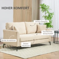 HOMCOM 2-Sitzer Sofa mit Leinenoptik, dicke Polsterung, bis 360 kg, 179 x 80 x 89 cm, Beige(m-5)