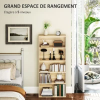 HOMCOM Bibliothèque étagère de rangement 5 niveaux avec étagères réglables pour salon, chambre, bureau, 60x24x133,5cm, naturel(m-4)