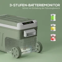 Outsunny 33 L Campingkühlschrank, Reisekühlbox, tragbarer Autokühlschrank mit 2 Fächern und Rädern, Kunststoff, Grün(m-6)