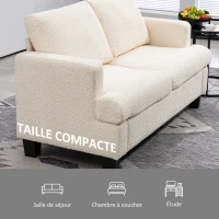 HOMCOM Canapé 2 places 120 cm avec coussins de dossier amovibles, tissu chenille pour salon, chambre, bureau, beige(m-6)