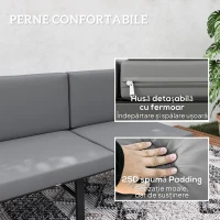 Outsunny Canapea de Grădină 3 în 1 Convertibilă și Reglabilă în 5 Poziții cu Perne, 180x63.5x68 cm, Gri(m-7)