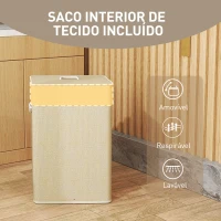 HOMCOM Cesto de Roupa com Tampa 72L Cesto de Roupa de Bambu com Bolsa Interior Removível e Alças 40x30x60 cm Bege e Creme(m-7)