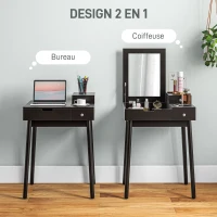 HOMCOM Coiffeuse avec miroir table de maquillage, 2 tiroirs, miroir pliable pour chambre à coucher, salon, 60x50x85,5cm, noir(m-4)