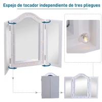HOMCOM Espejo de Maquillaje con Luz LED Plegable Espejo Triple de Mesa Regalo Original para Mujer Cargo con Batería Espejo Cosmético con Iluminación 73x53.5x4.5cm(m-5)