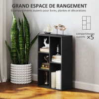 HOMCOM Bibliothèque étagère de rangement 2 niveaux avec 5 compartiments, pour salon chambre à coucher bureau, 50x24x80cm, noir(m-4)