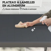 Outsunny Table à manger de jardin acier, table de jardin 8 personnes plateau à lattes rectangulaire 186 x 90 x 74 cm gris foncé(m-5)