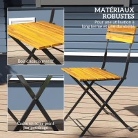 Outsunny Ensemble bistrot de jardin 3 pièces avec 2 chaises et table basse en bois d'acacia et acier effet bois naturel(m-5)