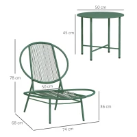 Outsunny Ensemble salon de jardin, 3 pièces, salon d'extérieur 2 personnes avec 2 chaises Acapulco et table basse, vert foncé(m-3)