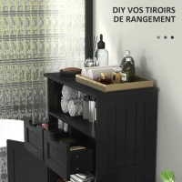 kleankin Meuble Bas de Salle de Bain Multi-rangements Grande Niche 2 tiroirs Placard Double Porte avec étagère Noir(m-6)