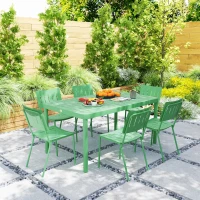 Outsunny Table de jardin extérieure avec 6 chaises, plateau à lattes 150 cm, structure en acier anti-rouille, vert(m-8)