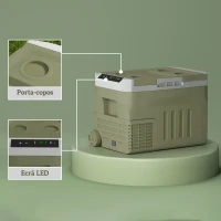 Outsunny Geleira Portátil Elétrica 30L Geleira de Carro -20℃ a +20℃ 12V/24V com Rodas Compressor e Ecrã LED 61x39x41,5 cm Verde(m-8)