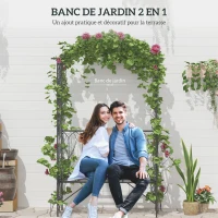 Outsunny Arche à rosiers avec banc pour 2 personnes arceau à rosiers de jardin pour plantes grimpantes 115 x 50 x 203 cm noir(m-4)