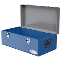 DURHAND Caixa de Ferramentas Metálica Baú de Ferramentas de Aço 50x26x18,5 cm com Pegas de Transporte Carga 20 kg Cinza e Azul(m-11)