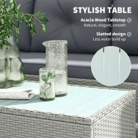 Outsunny 3 Pieces Rattan Garden Furniture Set, L Shaped Garden Conversation Chaise Lounge Furniture with Wood Top Coffee Table and Thick Cushions, Charcoal Grey(m-7)