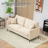 HOMCOM 2-Sitzer Sofa mit Leinenoptik, dicke Polsterung, bis 360 kg, 179 x 80 x 89 cm, Beige(m-6)