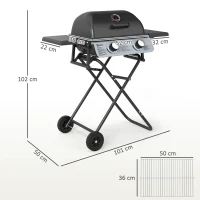 Outsunny Barbecue gaz transportable, 2 brûleurs 5,6 kW, barbecue gaz de camping avec étagères latérales thermomètre et roues, noir(m-3)